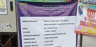 PEKERJAAN SALURAN DRAINASE JALAN LINGKUNGAN GANG SA’AMIN RT 001 RW 002 BEDAHAN PIHAK PELAKSANA PROYEK, MONITORING DAN KONSULTAN PENGAWAS JARANG DILOKASI