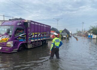 Banjir Lumpuhkan Jalur Pantura, Polres Demak Lakukan Rekayasa Arus dan Evakuasi Warga