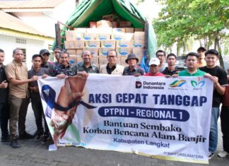 PTPN I Regional 1 Salurkan Bantuan Sembako untuk Korban Banjir di Deli Serdang dan Langkat